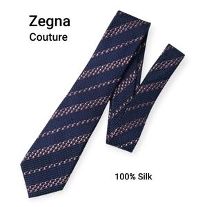 Ermenegildo Zegna Couture Silk Tie Men's Luxury Textured Striped Blue Lavender